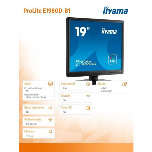 Monitor 19 cali ProLite E1980D-B1 VGA,DVI,5:4,TN,5ms,250cd -7827877