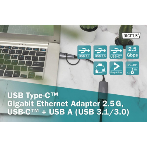 Karta sieciowa przewodowa USB 3.1 Typ C + USB A do 1x RJ45 2.5 Gigabit Ethernet 10/100/1000/2500Mbps-7827922