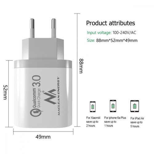 Ładowarka sieciowa QC 3xUSB MCE479W -7827972