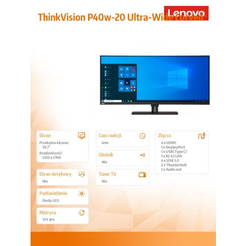 Monitor 39.7 ThinkVision P40w-20 Ultra-Wide Curved LCD 62DDGAT6EU -7830454