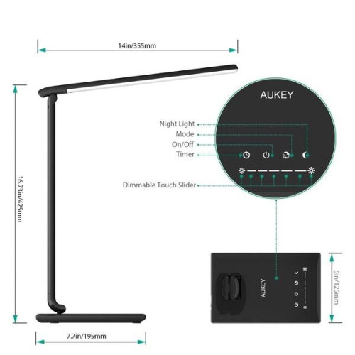LT-T10 Black lampa biurkowa LED dotykowa | 12W | 3000-6500K | 7 poziomów ściemniania | 5 trybów świecenia-7833024