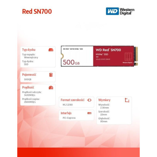 Dysk SSD Red 500GB SN700 2280 NVMe M.2 PCIe -7838276