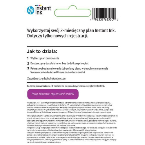 Karta pre-paid Instant Ink PL 2MO Enrollment Card L0U21AE-7840067