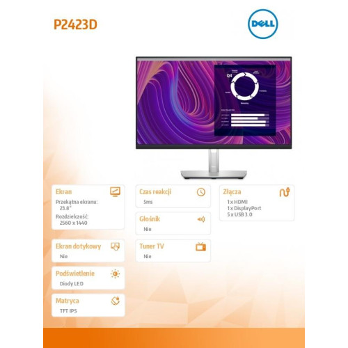 Monitor P2423D 23.8 cali IPS LED QHD (2560x1440)/16:9/HDMI/DP/5xUSB 3.2/3Y AES-7846003