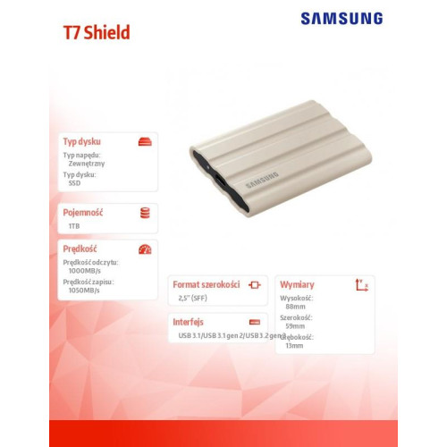 Dysk SSD T7 Shield 1TB USB 3.2, beżowy-7848320