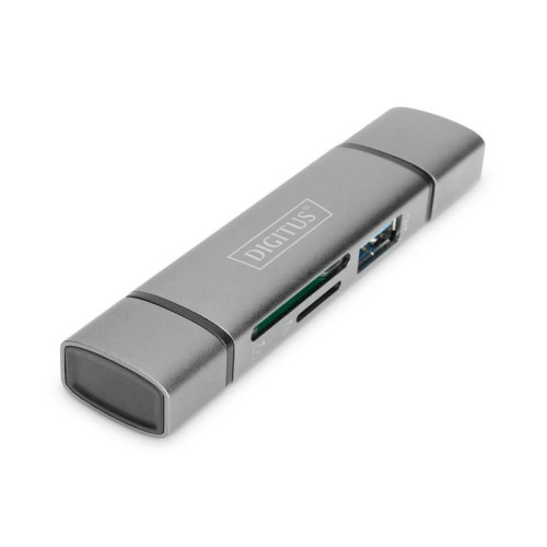 Czytnik kart 3-portowy USB Typ C/ USB 3.0 SuperSpeed SD Micro SD HQ aluminium Szary-7850000
