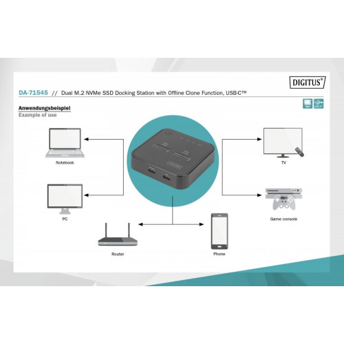 Podwójna stacja dokująca do dysków SSD M.2 NVMe z funkcją klonowania offline, USB-C, Czarna-7855157