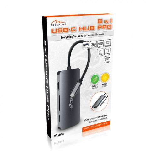 HUB USB-C 8 portów MT5044 3xUSB-A 3.0, 1xUSB-C PD, 1xRJ45, 1xHDMI 4K, 1xSD 1xMicro SD-7862069
