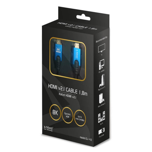 Kabel HDMI (M) v2.1, 1,8m, 8K, miedź, niebiesko-czarny, złote końcówki, ethernet/3D, CL-142-7868349