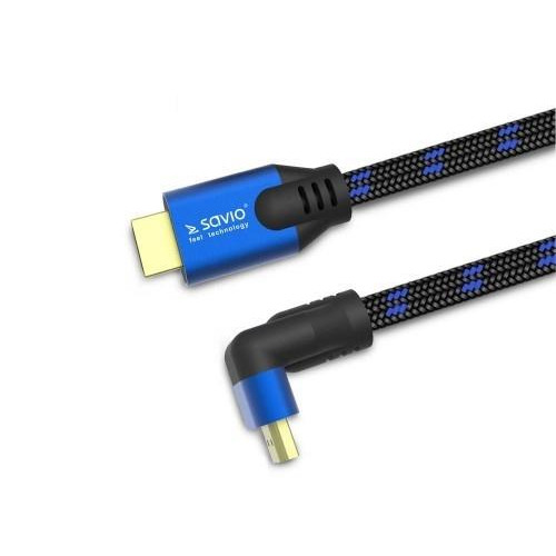 Kabel HDMI (M) v2.1, 1,8m, kątowy, 8K, miedź, niebiesko-czarny, złote końcówki, ethernet/3D, CL-147-7868354