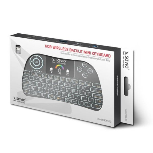 Klawiatura podświetlana mini bezprzewodowa RGB TV Box, Smart TV, konsole, PC, KW-03-7869099