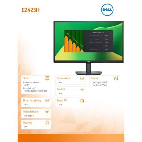 Monitor E2423H 23.8 cali VA LED Full HD (1920x1080) /16:9/VGA/DP/3Y AES-7899390