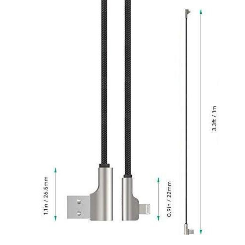CB-AL04 Czarny OEM nylonowy kabel USB - Lightning | 1m | wtyki 90 stopni | certyfikat MFi-7900644