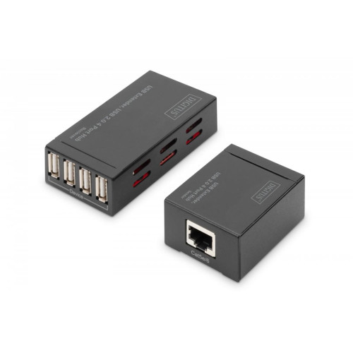 Przedłużacz/Extender HUB 4 porty USB 2.0 po skrętce kat. 5e/7, do 50m-7901489