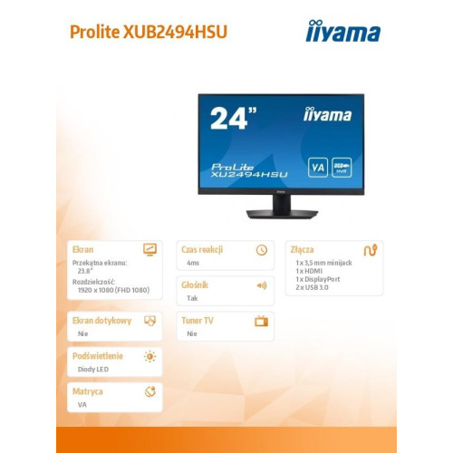 Monitor 23.8 cale XU2494HSU-B2 VA,FHD,HDMI,DP,2xUSB3.0,SLIM,2x2W-7902033