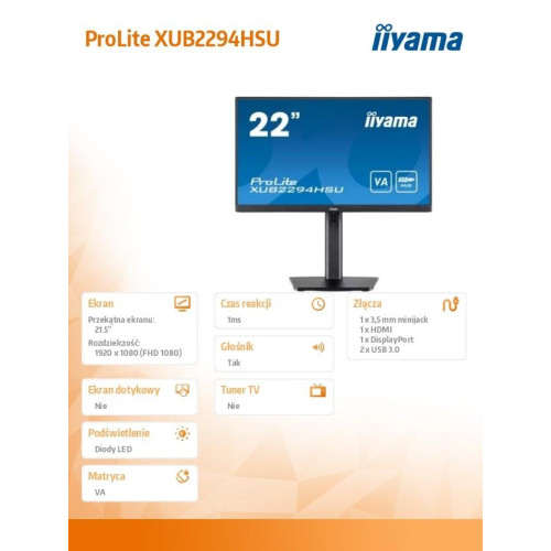 Monitor 21.5 cala XUB2294HSU-B2 VA,FHD,HDMI,DP,USB3.0,VESA,2x2W -7902721