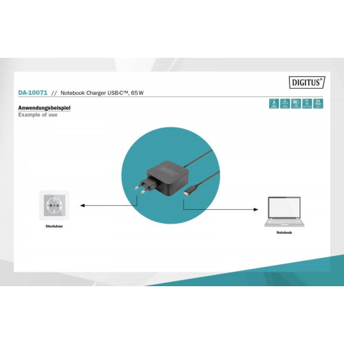 Ładowarka sieciowa zasilacz 1x USB-C PD 3.0 max. 65W zintegrowany kabel 1,2m Czarna-7903875