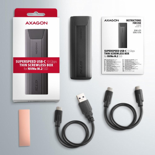 EEM2-GTSA Obudowa zewnętrzna aluminiowa bezśrubowa, USB-C 3.2 GEN 2 M.2 NVMe SSD, kabel USB C-C + C-A-7905023