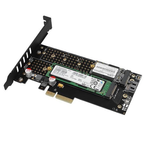 PCEM2-DC Adapter wewnętrzny PCIe x4, 1x M.2 NVMe M-key + 1x SATA B-key slot, chłodnica, SP & LP + radiator-7905378