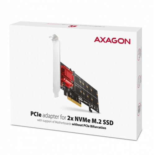 PCEM2-ND Kontroler PCIe x 8, 2x slot M.2 NVMe M-key RAID wsparcie dla płyt bez bifurkacji, w zestawie, SP & LP-7905399