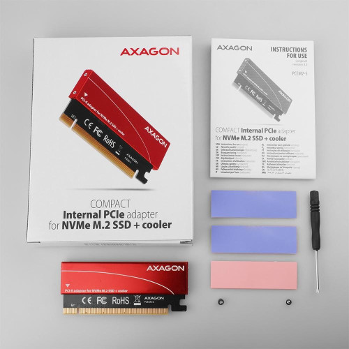 PCEM2-S Adapter wewnętrzny PCIe x16, 1x M.2 NVMe M-key slot aluminiowa osłona-7905407