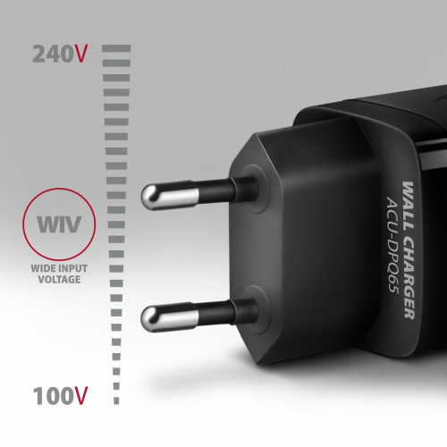 ACU-DPQ65 Ładowarka sieciowa, GaN 65W, 3x port (USB-A + dual USB-C), PD3.0/QC4+/PPS/Apple, czarna-7905440