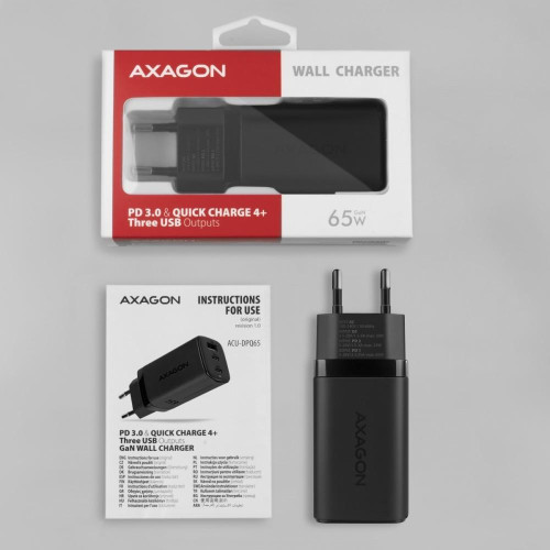 ACU-DPQ65 Ładowarka sieciowa, GaN 65W, 3x port (USB-A + dual USB-C), PD3.0/QC4+/PPS/Apple, czarna-7905445