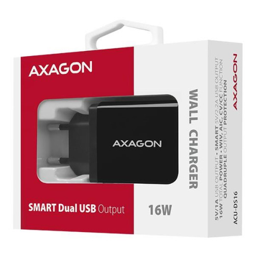 ACU-DS16 Ładowarka sieciowa, SMART 16W, 2x port USB-A, 5V/2.2A + 5V/1A-7905455