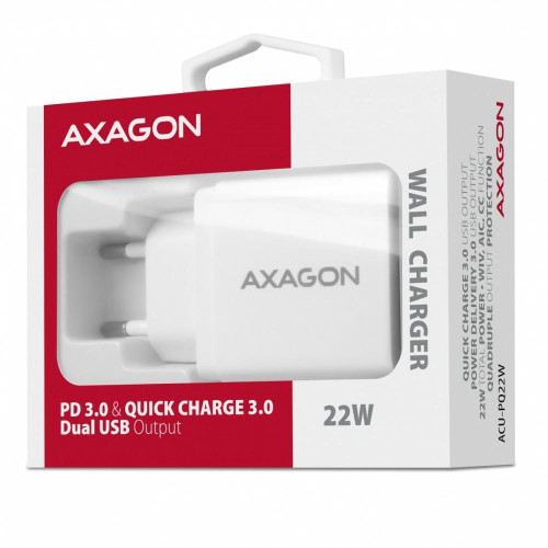 ACU-PQ22W Ładowarka sieciowa, PD & QC 22W, 2x port (USB-A + USB-C), PD3.0/QC3.0/AFC/FCP/Apple, biała-7905473