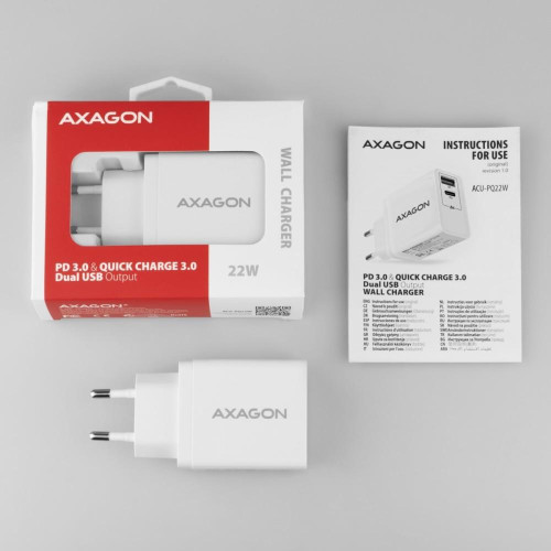 ACU-PQ22W Ładowarka sieciowa, PD & QC 22W, 2x port (USB-A + USB-C), PD3.0/QC3.0/AFC/FCP/Apple, biała-7905474