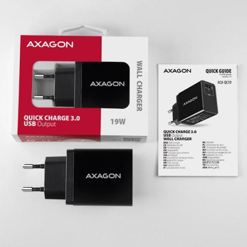 ACU-QC19 Ładowarka sieciowa, QC 19W, 1x port USB-A, QC3.0/AFC/FCP/SMART, czarna-7905482