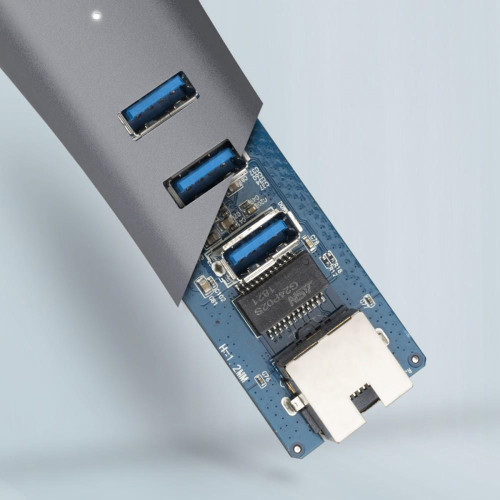 HMA-GL3AP Wieloportowy hub metalowy 3x USB-A + GLAN, USB 3.2 Gen 1, 20cm USB-A kabel, microUSB dodatkowe zasilanie-7905530