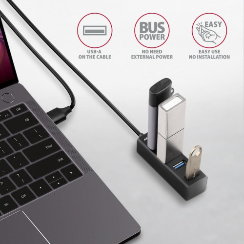 HUE-M1AL Hub 4-portowy Mini metalowy USB 3.2 Gen 1, 1.2m USB-A kabel-7905577
