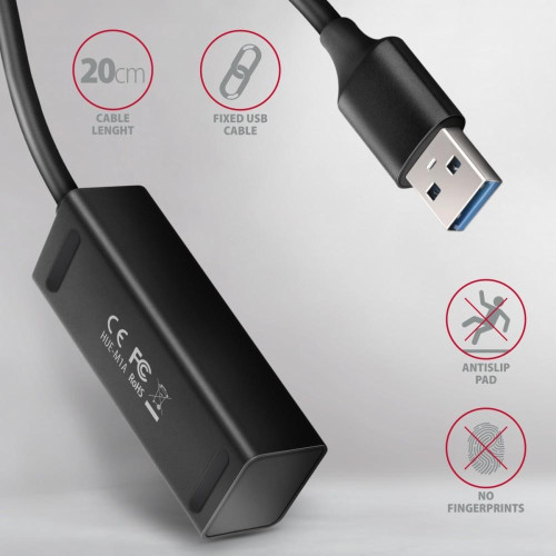 HUE-M1A Hub 4-portowy Mini metalowy USB 3.2 Gen 1, 20cm USB-A kabel-7905584