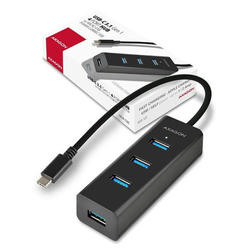 HUE-S2C Hub 4-portowy USB 3.2 Gen 1 charging hub, 40cm USB-C kabel, microUSB dodatkowe zasilanie-7905625