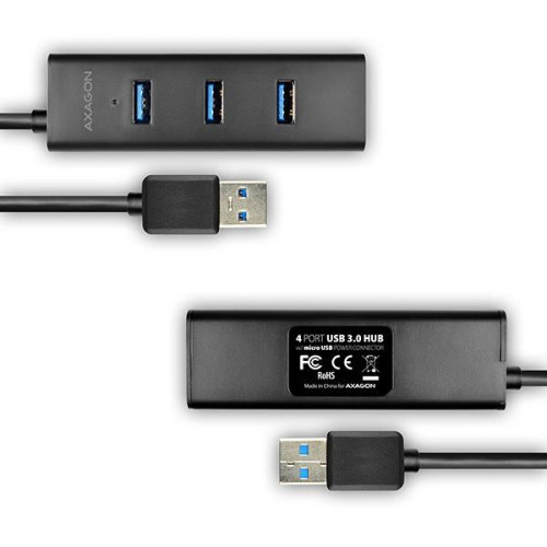HUE-S2BL Hub 4-portowy USB 3.2 Gen 1 charging hub, 1.2m kabel, microUSB dodatkowe zasilanie-7905637