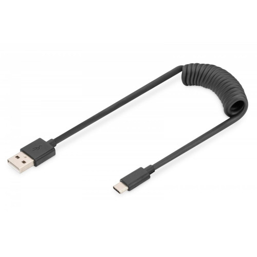 Kabel spiralny USB A/USB C, USB 2.0, PD 60W, max. 1m Czarny-7906493