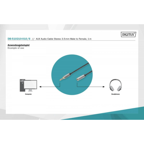 Kabel przedłużający audio MiniJack Stereo Typ 3.5mm/3.5mm M/Ż nylon 1m-7907888