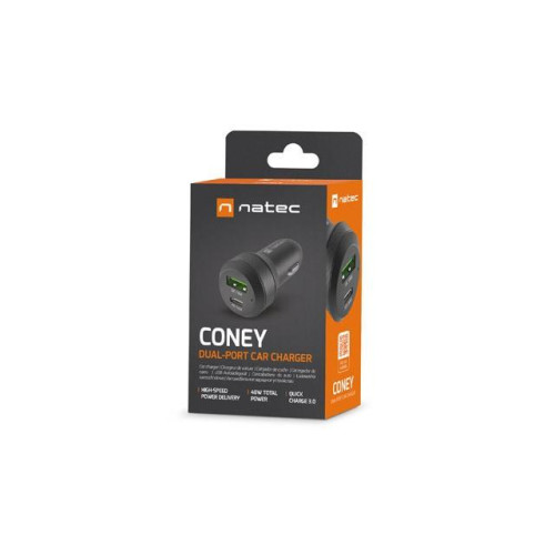 Ładowarka samochodowa Coney 1x USB 1x USB-C QC 3.0 48W Czarna -7908701