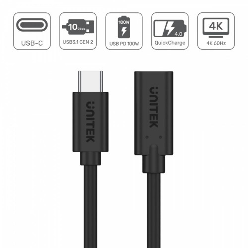 Przedłużacz USB-C 3.1 GEN 2; 4K; PD 100W; 0,5m; M/F; C14086BK -7909969