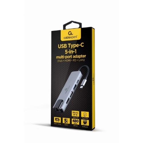 Adapter wieloportowy USB-C 5w1, PD, HDMI, USB 3.1, USB 2.0, LAN-7910230