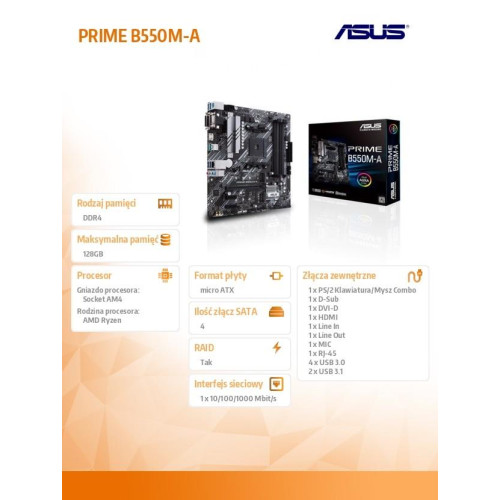 Płyta główna PRIME B550M-A AM4 4DDR4 DVI-D/HDMI M.2 mATX -7911750