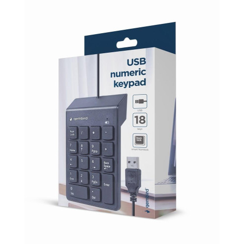 GEMBIRD KLAWIATURA NUMERYCZNA KPD-U-03 USB, US LAYOUT, 18 KLAWISZY, CZARNA-7935904