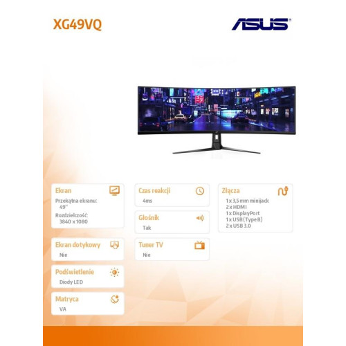 Monitor 49 XG49VQ VA 32:9 (3840 x 1080) ROG Strix 144Hz 4ms 1200nit 125% sRGB HDR400 HDMI DP USB B 2xUSB3.0 GŁOŚNIK-79