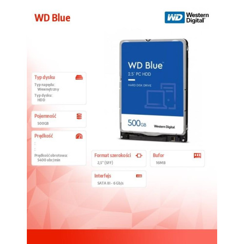 Dysk HDD Blue 500GB 2,5 cala 16MB SATAIII/5400rpm-8000076