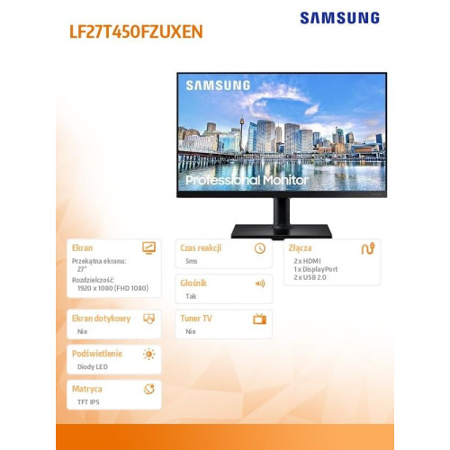 Monitor 27 cali LF27T450FZUXEN IPS 1920 x 1080 FHD 16:9 2xHDMI 1xDP 2xUSB 2.0 5ms HAS+PIVOT głośniki płaski 3 lata on-site-8000217