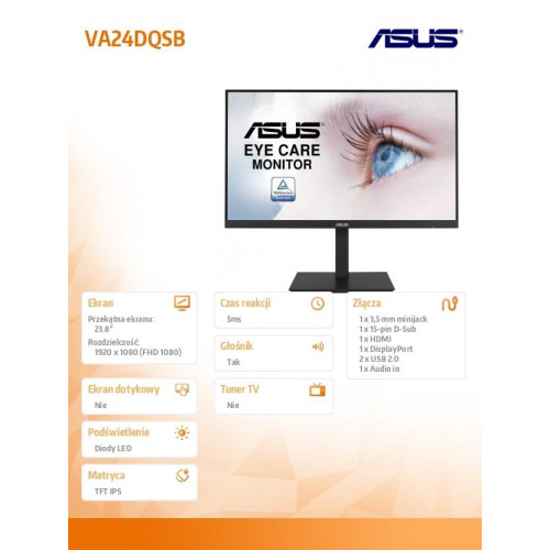 Monitor 23.8 cali VA24DQSB Eye Care Full HD, IPS, Framele-8000297