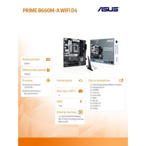 Płyta główna PRIME B660M-A WIFI D4 s1700 4DDR4 HDMI M.2 mATX -8000444