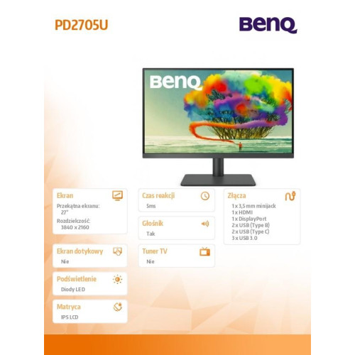 Monitor 27 cali PD2705U LED 5ms/QHD/IPS/HDMI/DP/USB-8000666