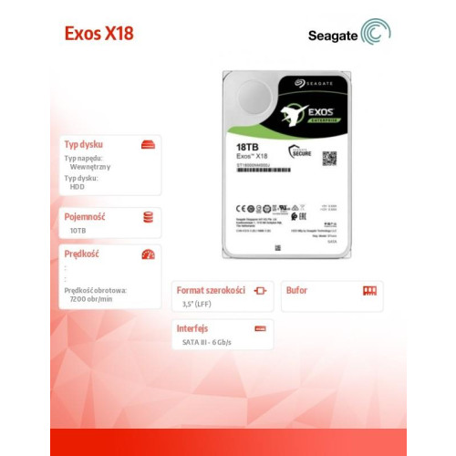 Dysk Exos X18 10TB 4Kn SATA 3,5 ST10000NM018G -8000794